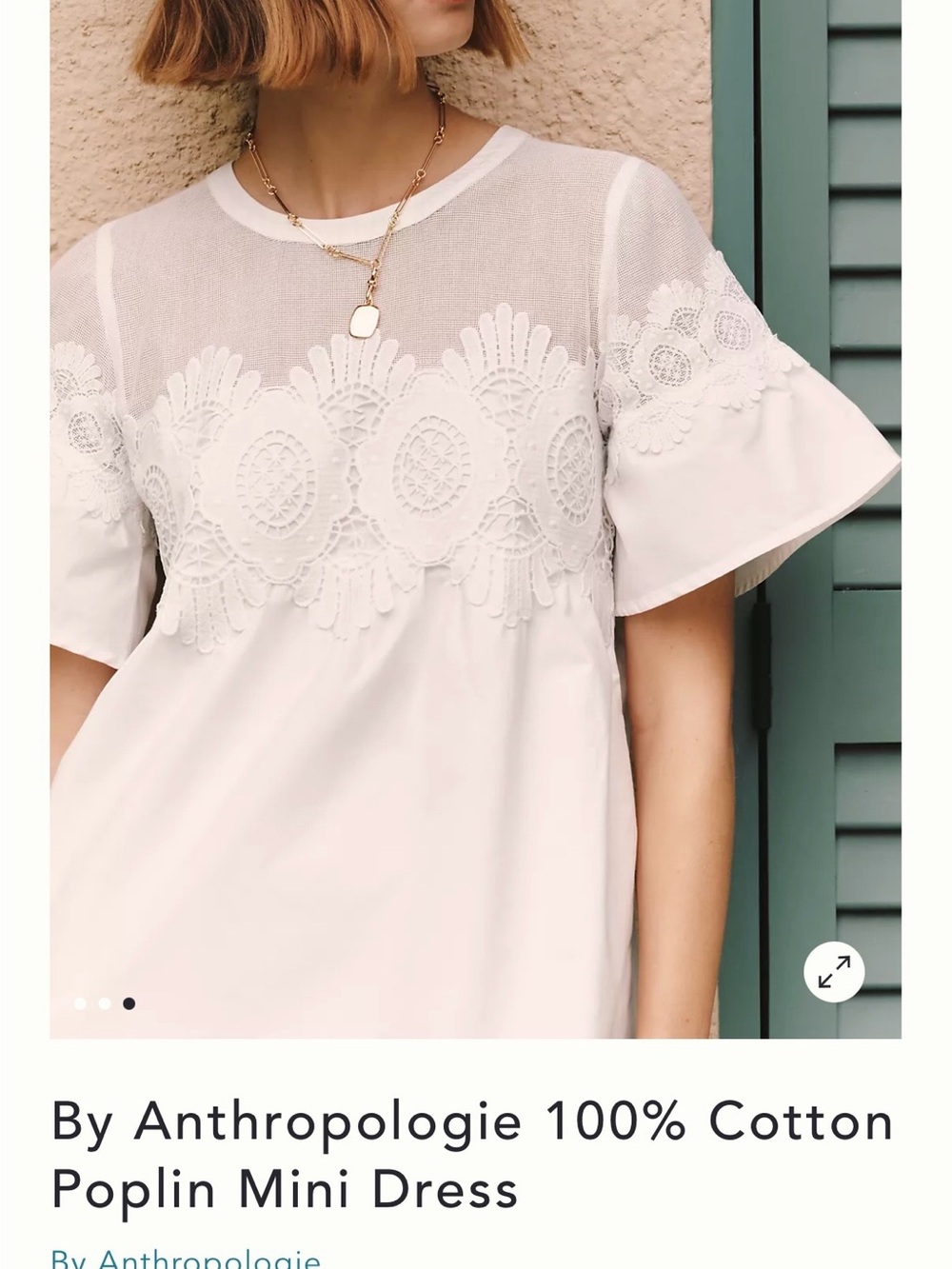 Anthropologie White Short-Sleeve lace Poplin Babydoll Mini Dress